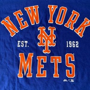 Majestic New York Mets Long Sleeve Shirt Mens Large Blue MLB Est 1962 Graphic L